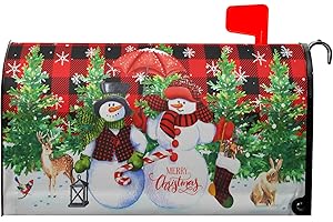 MIAOQUHE Merry Christmas Snowman Mailbox Cover Magnetic Standard Size 25.5" X 21" Red Black Buffalo Plaid Mailbox Covers Christmas Decor Magnetic Mailbox Covers Post Letter Box Wrap Cover for Outdoor Decor