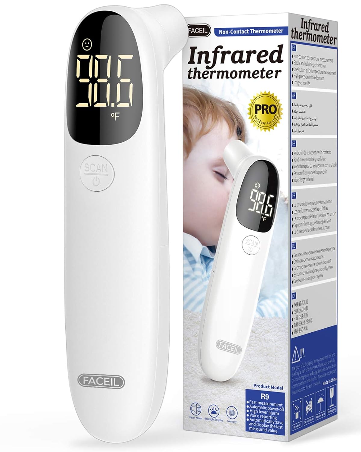 [All New 2020] Forehead Thermometer for Fever by FACEIL, Touchless Infrared Thermometer with Fever Alert and 32 Group Memory Recall, Digital Thermometer for Adults and Babies (1 Second Fast Reading): Industrial & Scientific