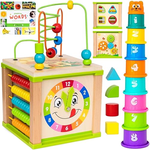 Toyventive Wooden Kids Baby Activity Cube Girls Gift Set 1st
