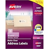 Avery Printable Address Labels with Sure Feed Technology, 1" x 2-5/8", Matte Clear, Compatible with Laser Printers, 1,500 Blank Labels Total, Great for Mailing, Branding, and More (5660)