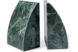 Koville Marble Bookends for Shelves, 8Lbs Large Stone Bookends for Heavy Books, Non-Slip Heavy Duty Book Stopper, Modern Decorative Book Ends for Bookshelf Table Home Decor(Green)