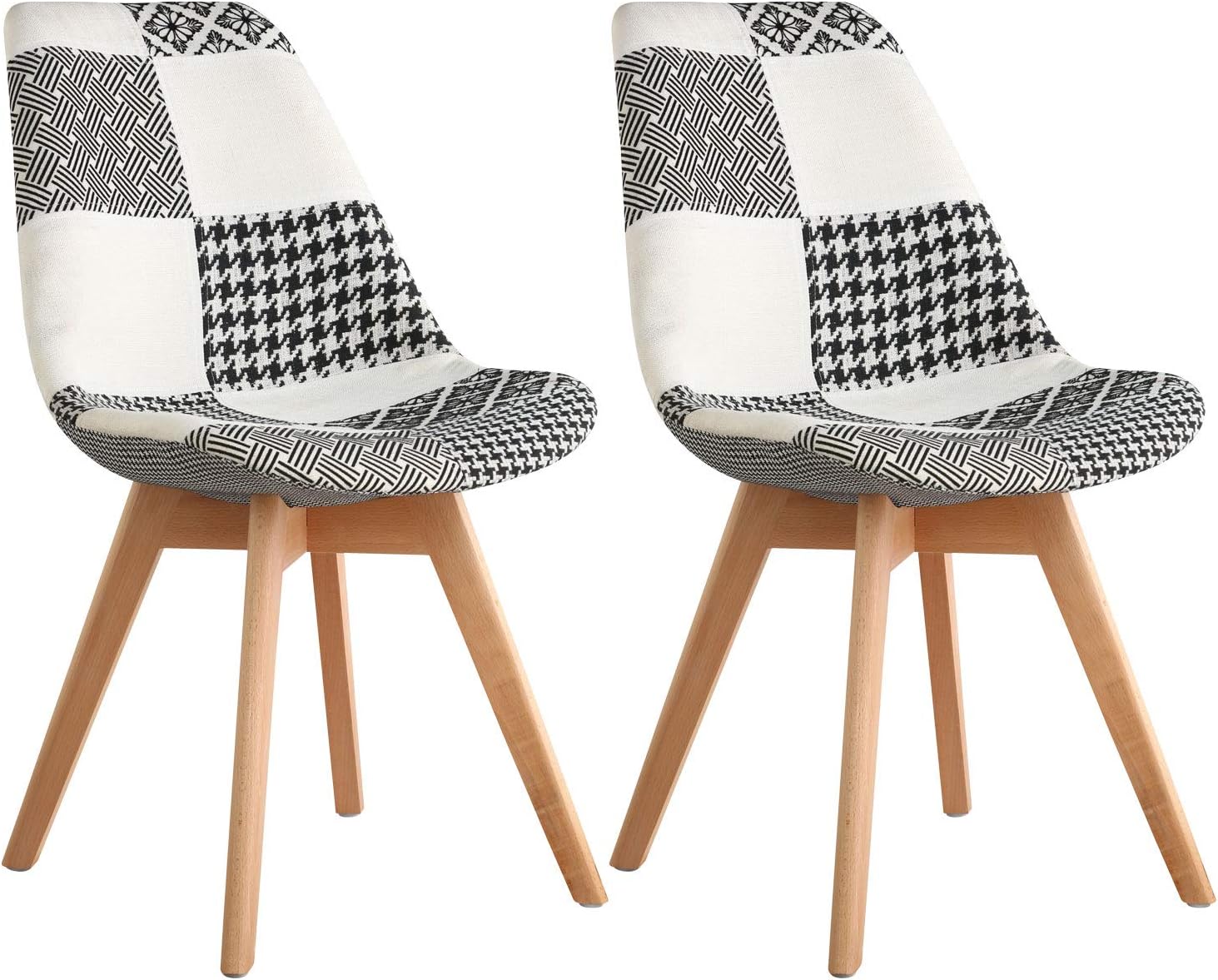 Nicemoods Patchwork 2 Set of Chair Fabric Wooden Retro Breakfast Dining Room Chairs (black&white)