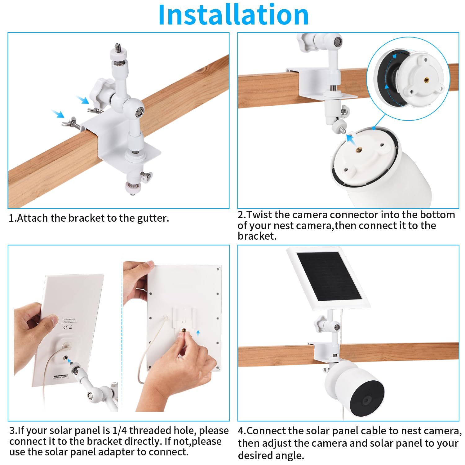 wochel 2-in-1 Gutter Mount for Google Nest Cam Outdoor (Battery) Camera and Solar Panel, 360° Adjustable Mounting Bracket for Solar Panel, Perfect View Angle and Easy to Install