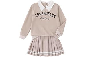 Yhnslsf Girls Fall Outfits 2/3 Piece Girl Clothes Letter Print Long Sleeve Sweatshirt Pleated Skirt Sets for Kids Teen 5-14T
