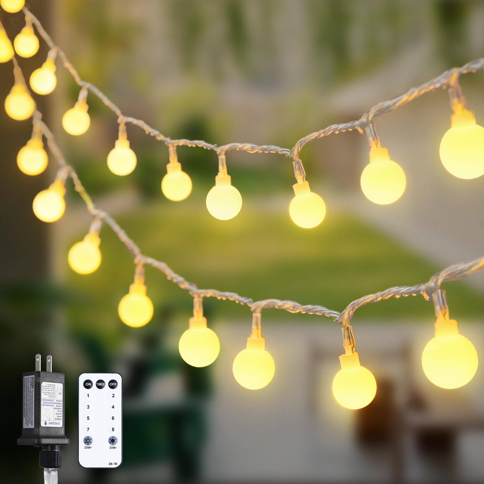 Photo 1 of 100ft Globe String Lights Indoor Outdoor Waterproof, 200 LED Christmas fairy Lights Plug in with Remote, Connectable Hanging Lights for Bedroom Classroom Camping Patio Wedding Garden Decor, Warm White