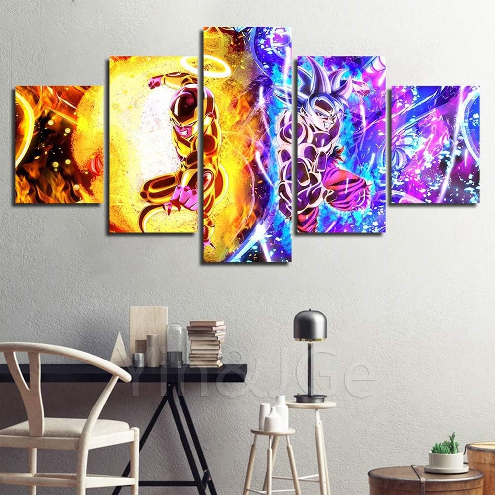 Prints on Canvas 5 Pieces Cartoon Dragon Ball Z Goku Vegeta Paintings HD Printing Super Saiyan Poster Canvas Print Pictures Wall Art Living Room Decor