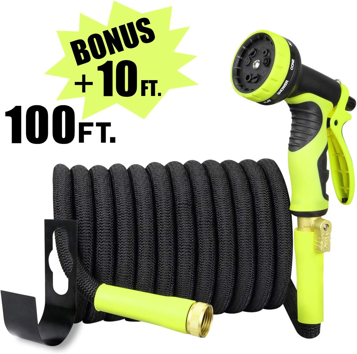 Sunflora 50 ft Expandable Garden Hose Bonus 10 feet with Solid Brass Fittings and 9 Patterns Spray Nozzle, Flexible No Kink Water Hoses for Lawn Total 60 Feet : Garden & Outdoor