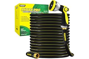 Garden Hose 100FT with 10 Pattern Spray Nozzle - PHLEX PRO Heavy-Duty 5/8'' Rubber 3-Layer Garden Hose - Innovation Flexible Hybrid Lightweight Water Hose, Full Brass Fittings (RyobiGreen)