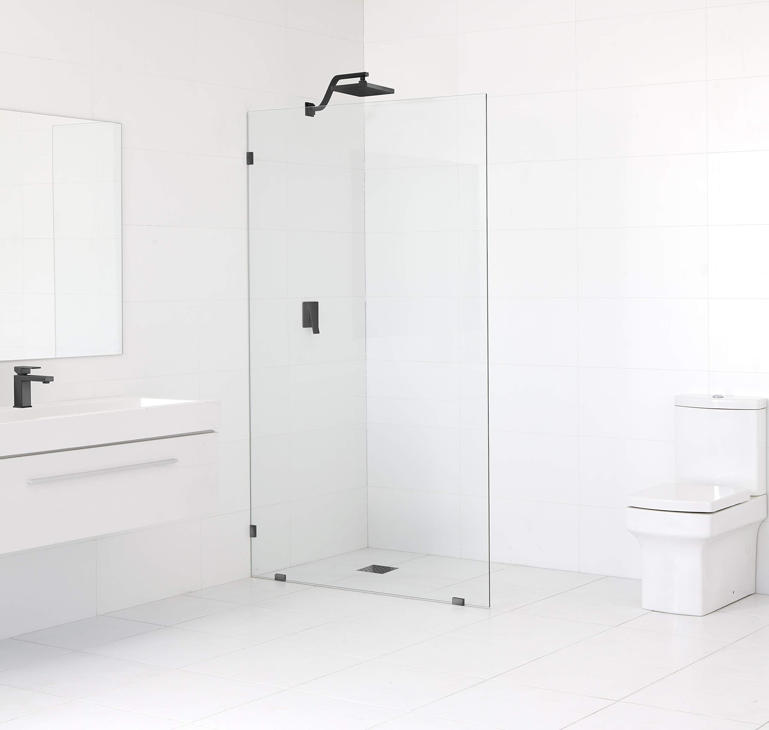 Glass Warehouse GW-SFP-35.5-MB Frameless Shower Door-Single Fied Panel with Enduroshield Glass-Coating, 78” x 35.5", Matt Black