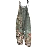 WANZZXCSL Spring Summer Plus Size Boho Overalls for Women 2026 Hippie Cloth Floral Print Jumpsuits Spaghetti Strap Rompers