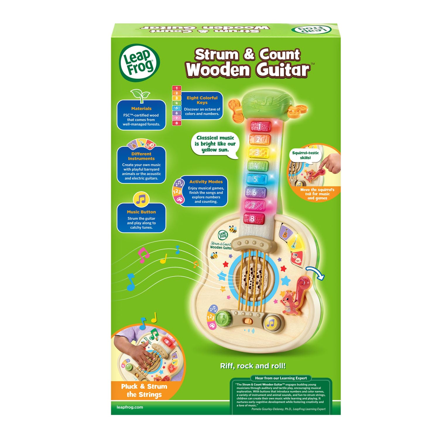 LeapFrog Strum and Count Wooden Guitar, Musical Toddler Toy