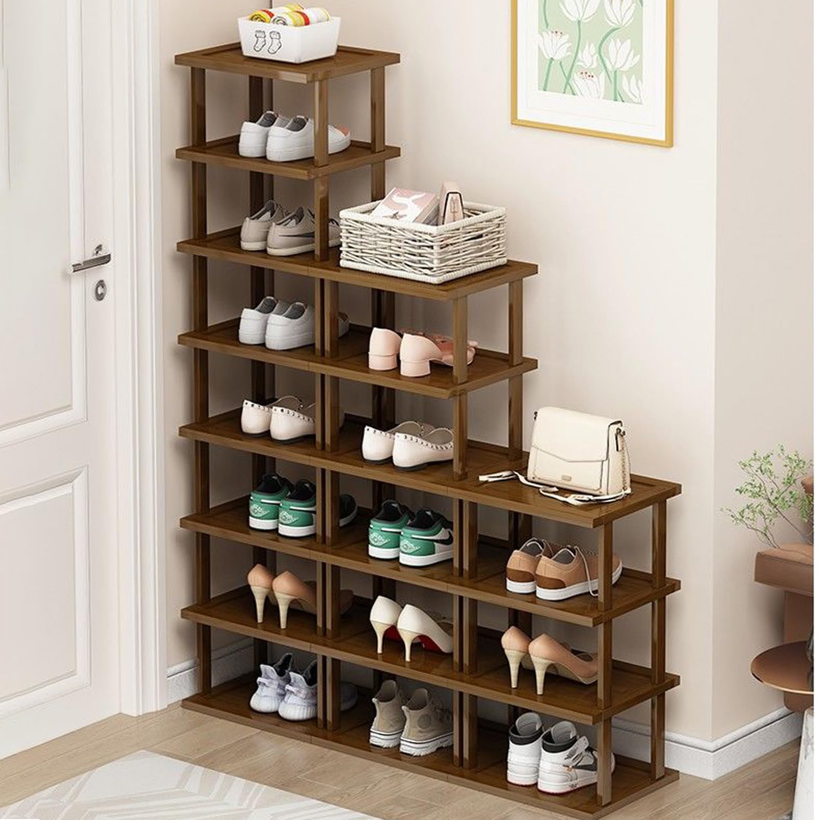 Photo 1 of AFOORD Vertical Shoe Rack-Tall Narrow Shoe Rack Organizer for Small Spaces,17Tier Bamboo Shoen Shelf for Entryway,Closet,Corner,Doorway,Skinny Shoe Shelf Space Saving Shoe storage,Free Stackable DIY