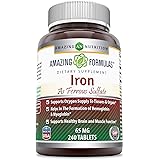 Amazing Formulas Ferrous Sulfate 65 Mg 240 Tablets -Iron As Ferrous Sulfate for Better Absorption- Supports Oxygen Supply to