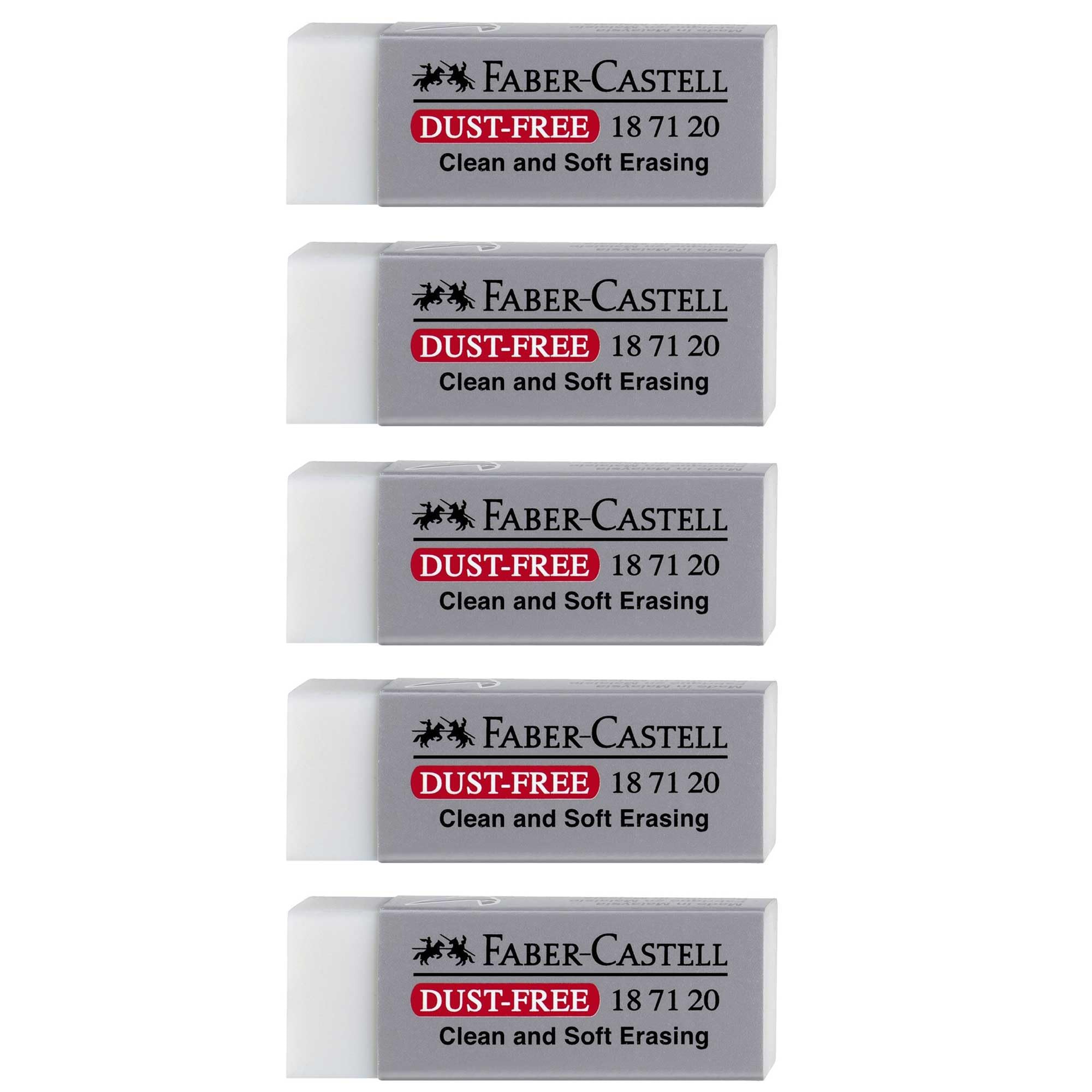 FABER-CASTELL Pack of 5 Grey Plastic Erasers 62mm x 22mm x 13mm PVC Freeaa