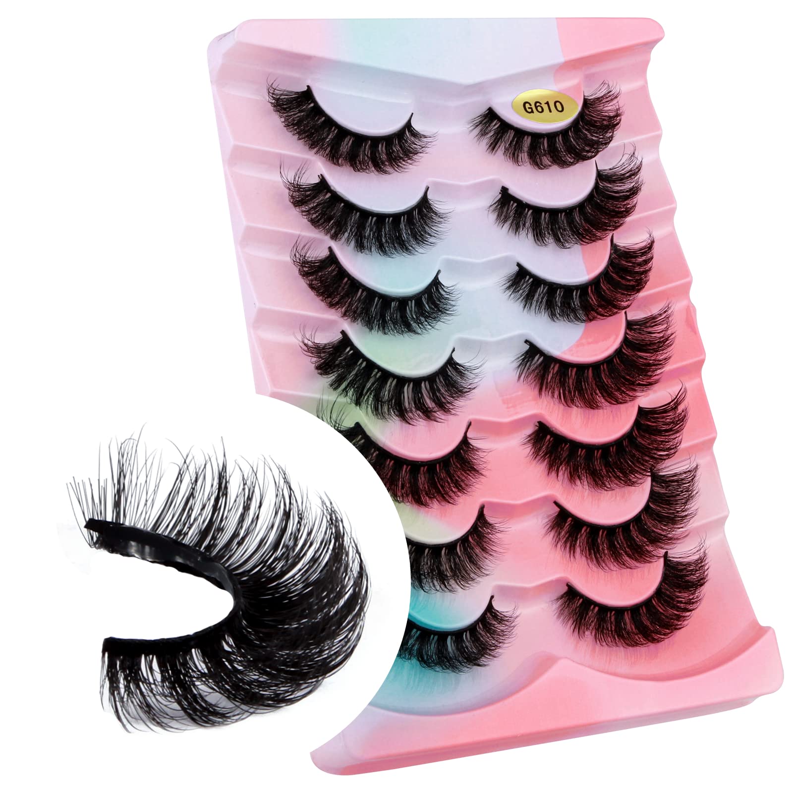 Leipple False Eyelashes 7 Pairs - Professional Reusable 8D Lashes - Natural Wispy Thick Fluffy Fake Eyelashes Faux Eyelashes (G610)
