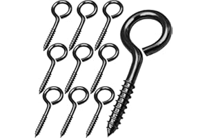YGAOHF Eye Hooks Screw, 10 PCS 2.5 Inches Stainless Steel Eye Screws, Self Tapping Eyelet Screw Eye Bolts for Wood, Securing Cables Wires, Indoor & Outdoor Use, Black