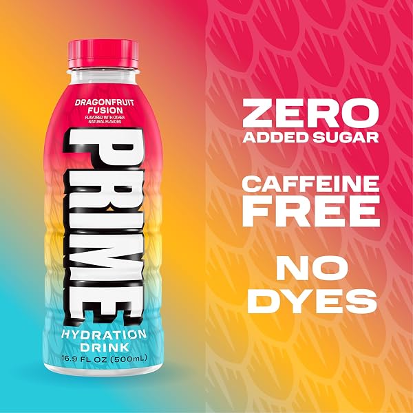 PRIME HYDRATION DRAGONFRUIT FUSION, SPORTS DRINK WITH COCONUT WATER, ELECTROLYTE ENHANCED TO REPLENISH FLUIDS, ZERO ADDED SUGAR, B VITAMINS, ANTIOXIDANTS, MADE WITH NATURAL FLAVORS, 16.9 FL OZ 12 PACK