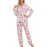 ENJOYNIGHT Womens Cotton Flannel Pajamas Set Plaid Button Pjs Long Sleeve Sleepwear