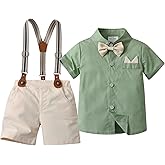 Baby Boys Shorts Sets,Infant Shirt + Shorts + Bow Tie + Suspenders,Toddler Summer Gentleman Outfits