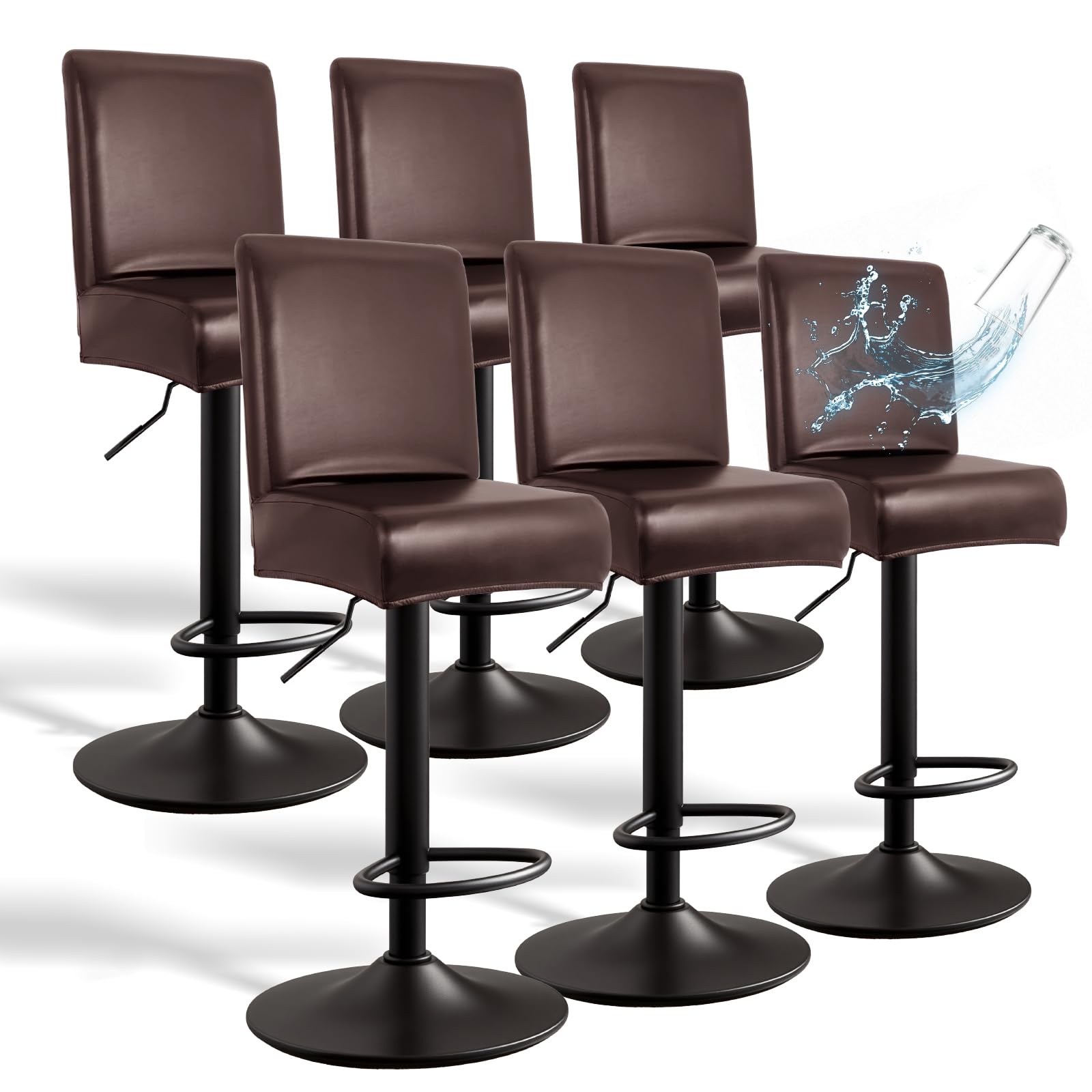 Photo 1 of PU Leather Bar Stool Covers with Backs, 6 Pack Stretch Waterproof Bar Stool Chair Covers Washable & Comfortable Barstool Covers Slipcovers with Back for Pub/Counter/Dining Room Decoration (Coffee)