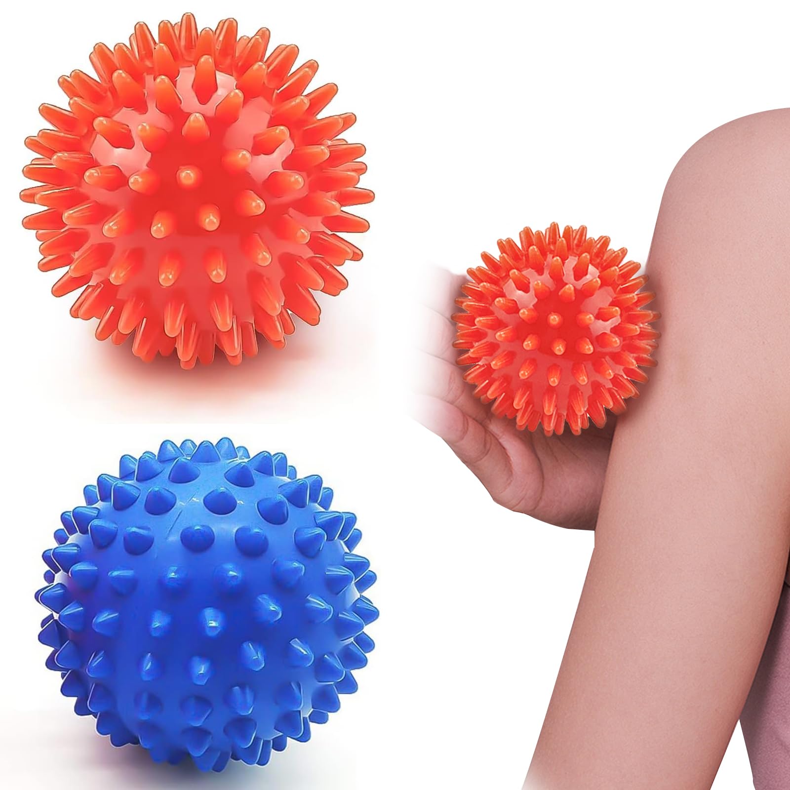 2 Pieces Spiky Massage Ball Hedgehog Ball with Nubs Myofascial Balls Fascia Ball for Massage Muscle(6.5cm)