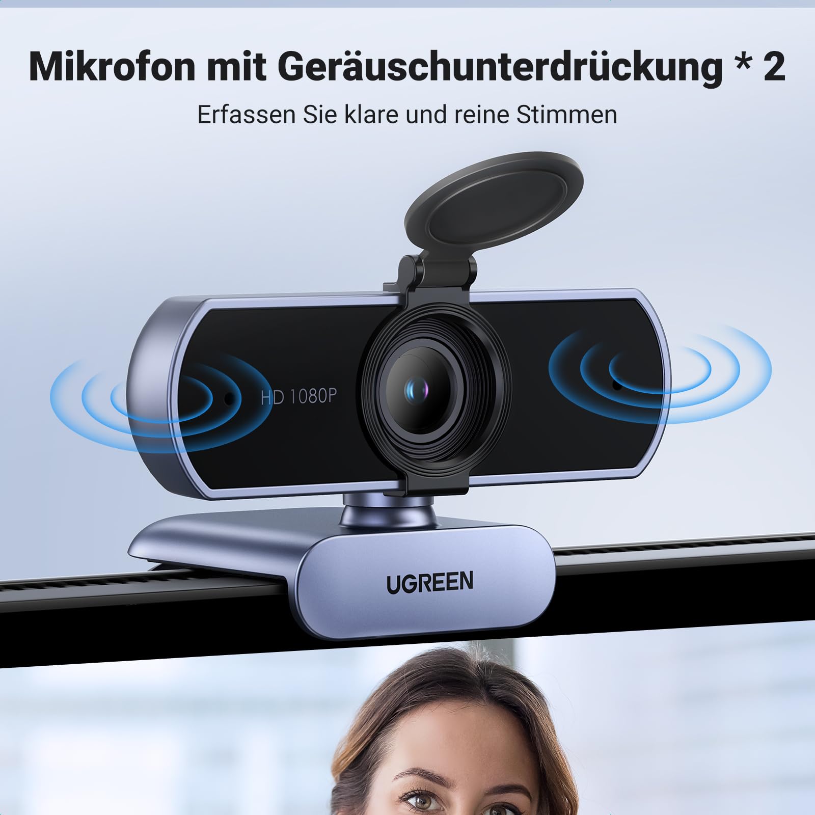 UGREEN Webcam Full HD 1080P/30fps USB A Webcam mit Mikrofon, Fixfokus, automatische Lichtkorrektur, 90° Ansicht, USB Webcam für Live Streaming, Videoanrufe, Konferenzen, PC, Switch 2 5