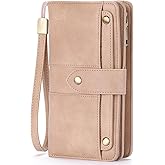FALAN MULE Womens Leather Wallet Large Capacity Bifold RFID Blocking Card Holder with Zipper Coin Pocket