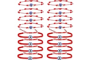 SONNYX 16 Set Evil Eye String Kabbalah Bracelets 7 Knots Bracelets Adjustable Hand-Woven Red Rope Cord Thread Braided Bracelet Protection Lucky Amulet Bracelet for Women Men