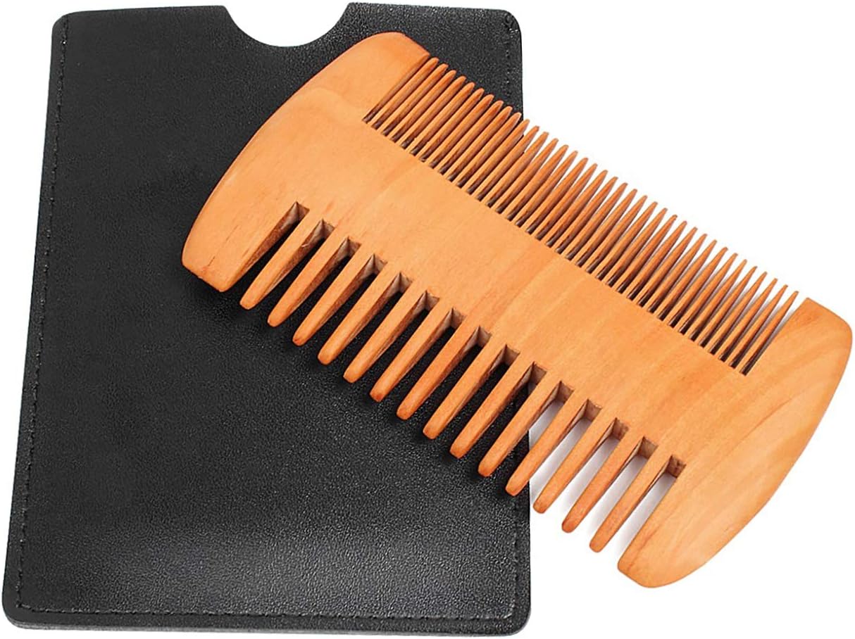 Natural Wooden Beard Comb & Case, Great for Beard, Head Hair & Mustache - Pocket Comb Beard Grooming Kit Has Dual Action Fine & Coarse Teeth - Growth and Styling | Increase Shine & Softness