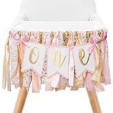 Pre - strung Pink Highchair Banner - 1st One Birthday Highchair Banner for Princess Girls ONE Baby Shower Room Party Decor