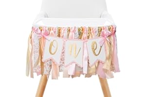 Q&HIGH LIFE Pre - strung Pink Highchair Banner - 1st One Birthday Highchair Banner for Princess Girls ONE Baby Shower Room Party Decor