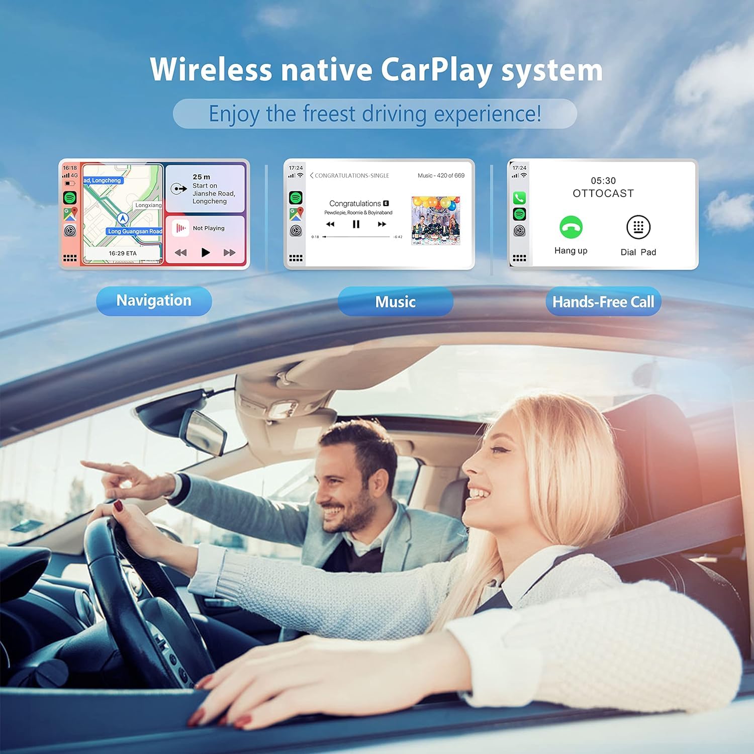 OTTOCAST U2-AIR Wireless CarPlay Adapter 2024 - Apple CarPlay Wireless Adapter Convert Wired to Wireless Plug & Play Dongle 5Ghz WiFi Auto Connect Online Update for iPhone & OEM Wired CarPlay Cars