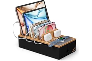 Pezin & Hulin Cord Organizer Box, Surge Protector Organizer, Device Charger Station for Phones & Tablets, Wood Charging Dock 
