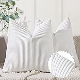 YCOLL White Pillow Covers 22x22 Set of 2 Velvet Striped Pattern - Soft Throw Pillows for Home Decor, Luxury Decorative Pillow Covers for Couch, Bed,Living Room