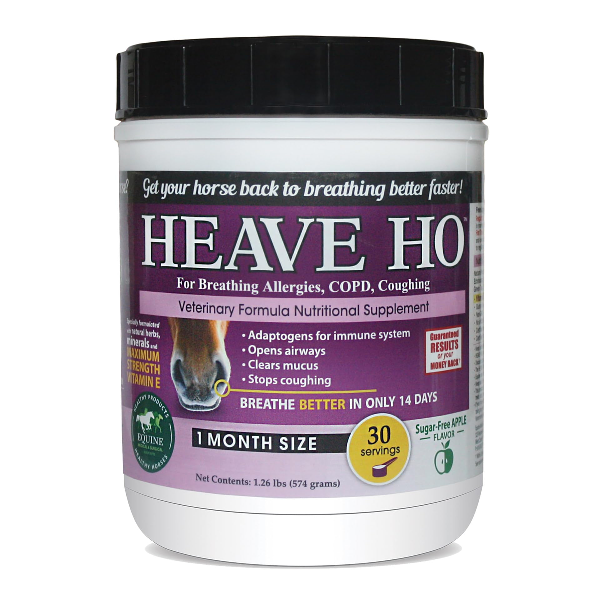 Photo 1 of Heave Ho Horse Nutritional Supplement for Breathing Allergies, COPD, Coughing 30 Servings Sugar-Free Apple