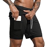 Leidowei Men's 2 in 1 Workout Running Shorts Lightweight Training Yoga Gym 7" Short with Zipper Pockets