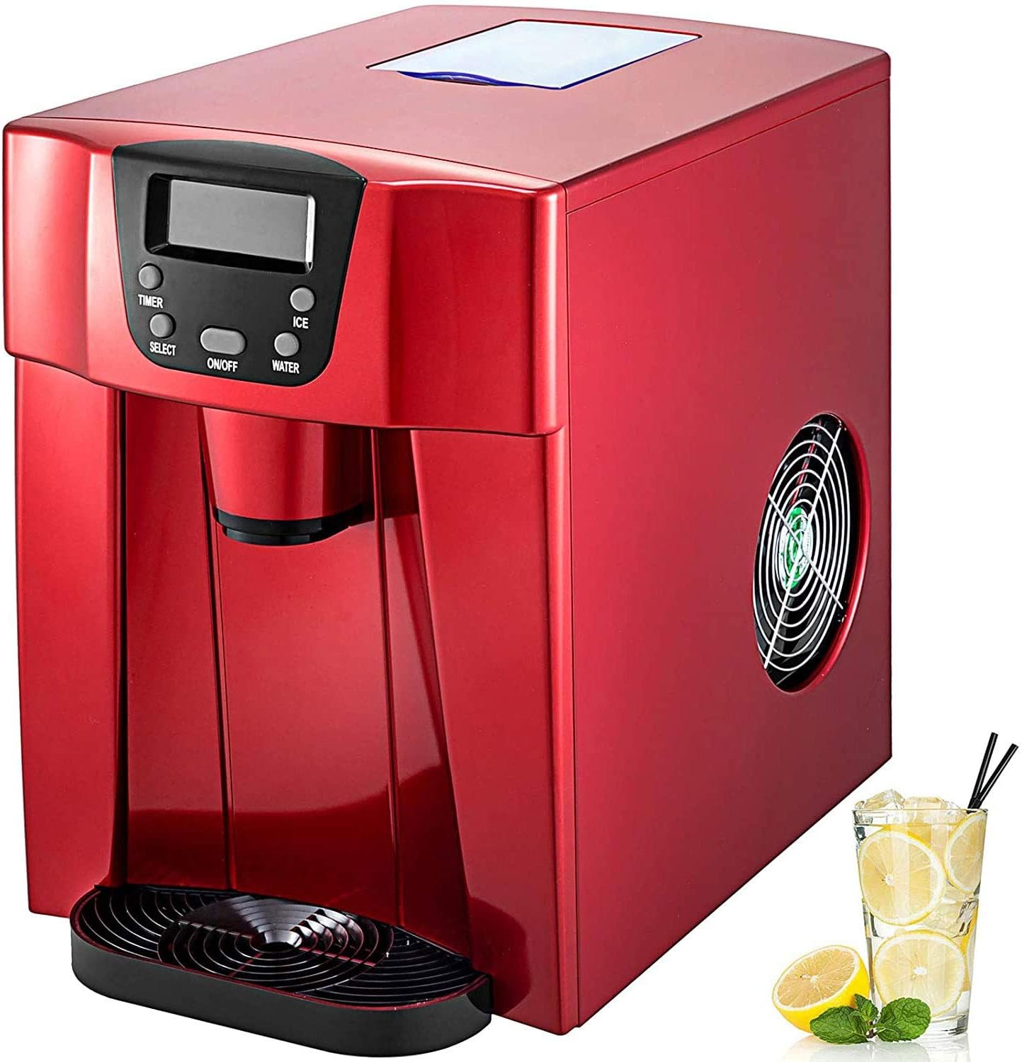 LBSX Freestanding Commercial Ice Maker Machine - Makes 26 Pounds Ice in 24 hrs with 2.2 Pounds Storage Capacity - Ideal for Restaurants, Bars, Homes and Offices - Includes Scoop and Connection Hose