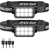 Sogdeco Rechargeable Headlamp Flashlight 2-Pack, 8 LED 2500 Lumen Ultra-Light Bright Headlight, Waterproof Lightweight Head Lamp for Adult Kid, Headlamps for Outdoor Camping Running Fishing