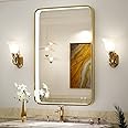 FTOTI 24x36 Inch LED Bathroom Vanity Mirror with lights,Wall Mounted Lighted Mirrors with Non-Rusting Gold Metal Frame Anti-Fog Memory Funtion Stepless Dimmable for Bathroom Decor(Horizontal&Vertical)