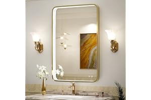 FTOTI 24x36 Inch LED Bathroom Vanity Mirror with lights,Wall Mounted Lighted Mirrors with Non-Rusting Gold Metal Frame Anti-Fog Memory Funtion Stepless Dimmable for Bathroom Decor(Horizontal&Vertical)