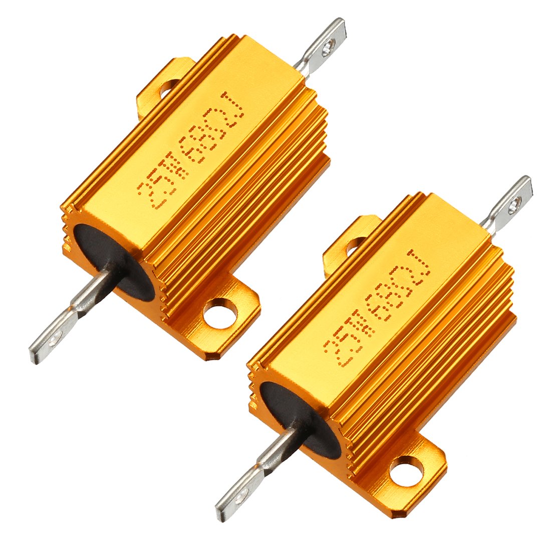 sourcingmap 25W 68 Ohm 5% Aluminum Housing Resistor Screw Tap Chassis Mounted Aluminum Case Wirewound Resistor Load Resistors Gold Tone 2 pcs