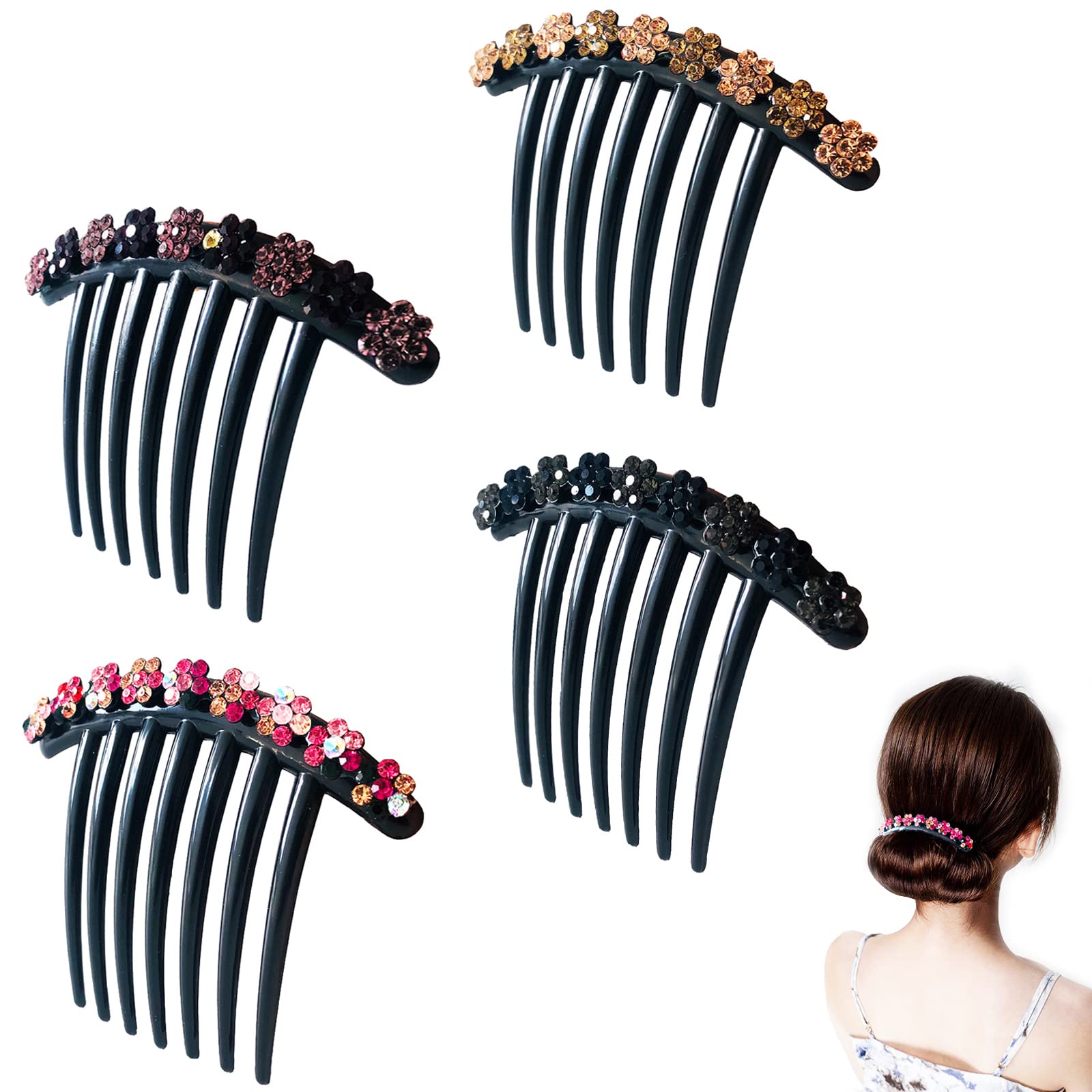 Eterspr Pack of 4 Vintage Rhinestone Teeth Hair Comb Hair Accessories for Girls & Women