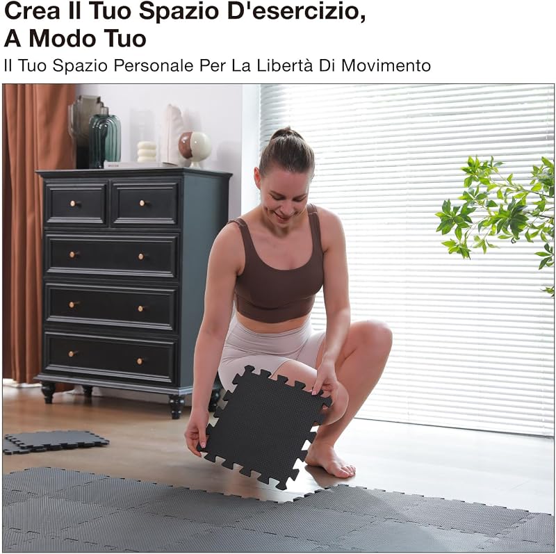 Set da 18 Pezzi Tappeto Palestra Puzzle in EVA ad Alta Densità, Ammortizzante e Antiscivolo, Ideali per Fitness, Yoga e Sport, Perfetti per Home Gym e per il Pavimento della Palestra, 30x30 cm