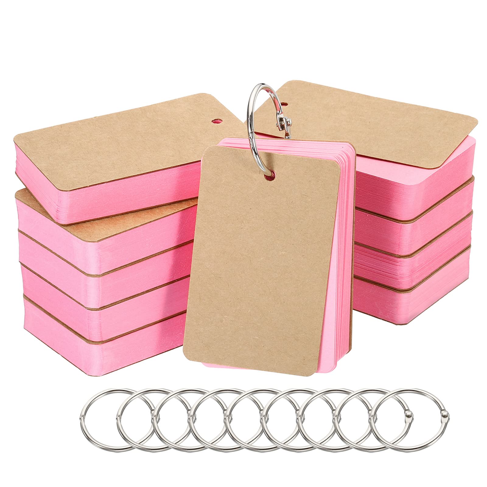 PATIKIL 3.5" x 2" Blank Flash Cards with Rings, 500 Pack Study Cards Index Cards Note Card Pre Hole Punched for Learning, Pink