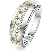 Heinlov D Color VVS1 Moissanite Mens Wedding Band 925 Sterling Silver Engagement Rings for Men Eternity Pave Round Size 8-13