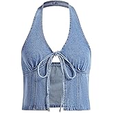 SOLY HUX Women's Y2k Denim Halter Top Summer Backless Tie Front Party Club Crop Tops
