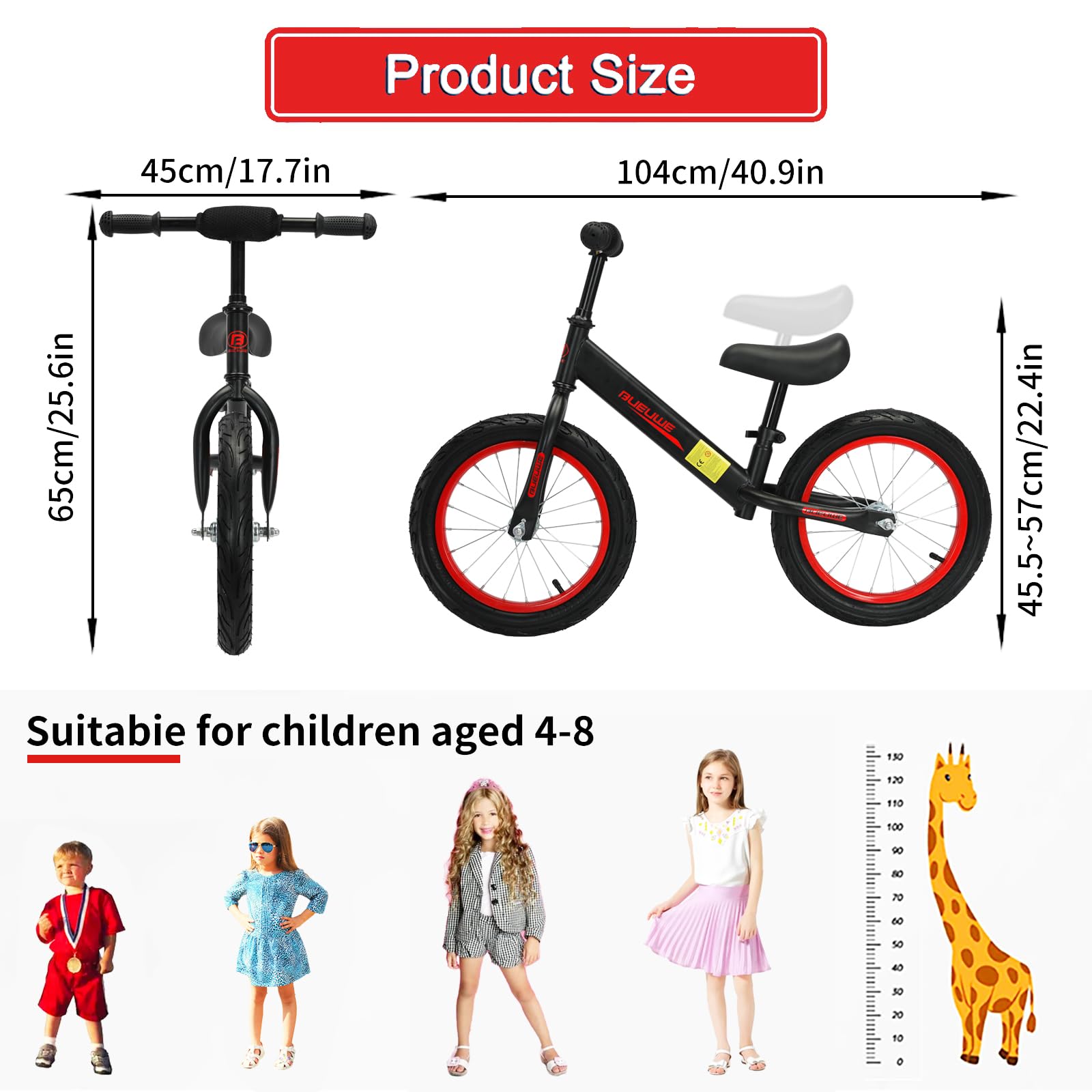 Bueuwe 16 inch Balance Bike for 4 5 6 7 8 Year Old Boys Girls, No Pedal Kids Bikes, Toddler Training Bicycle with Adjustable Seat, Best Gift