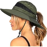 Bucket Sun Hat for Women Wide Brim Breathable Mesh UPF50+ Safari Hat Criss Cross Ponytail Hole Outdoor Rain Hat
