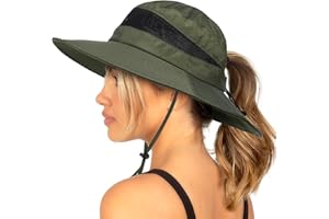 SHINCHIC Waterproof Bucket Sun Hat for Women Wide Brim Breathable Mesh UPF50+ Safari Hat Criss Cross Ponytail Hole Outdoor Rain Hat