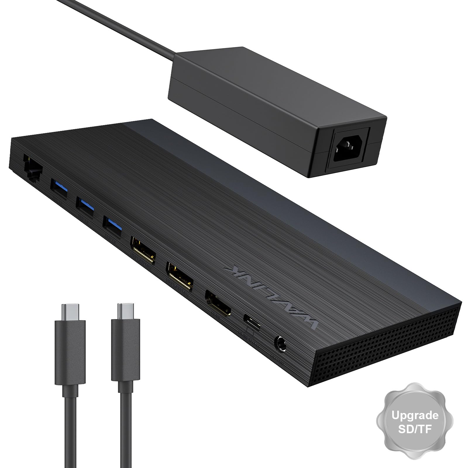 WAVLINK Dockingstation, Laptop-Dockingstation, 3 Monitore mit 2 DP+HDMI, 130 W PD-Ladegerät, 4 x USB 3.0, Audio, Gigabit-Ethernet, TF/SD, kompatibel mit Lenovo HP Dell, Windows-Systemcomputer
